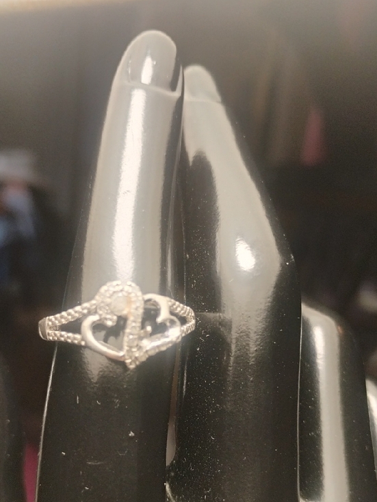 Jewelry - 925 Sterling Silver Stamped Double Heart Ring Size 6.75